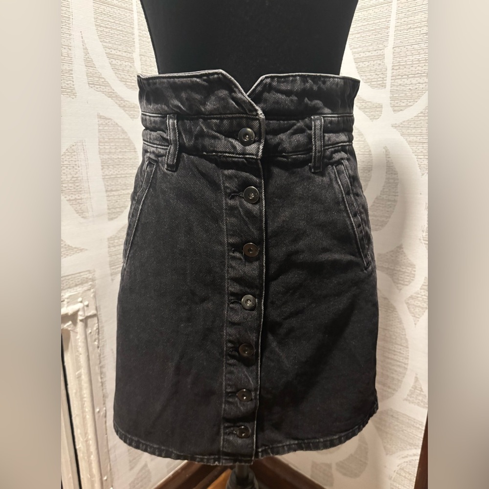 Anthropologie Pilcro black denim button down high waist mini skirt size 4 - Picture 2 of 5